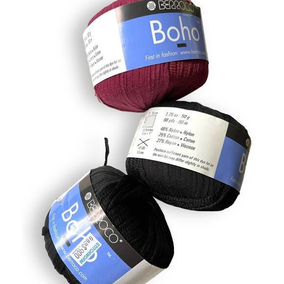 3 Skeins Berroco BOHO Worsted Yarn 🧶 9214 Black & 9276 Dk Red - Picture 10 of 12